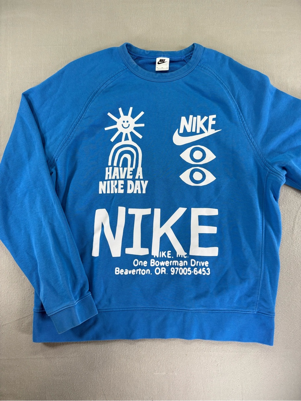 Nike Mens XL Have A Nike Day Blie Graphic Crewneck Sweatshirt French Terry